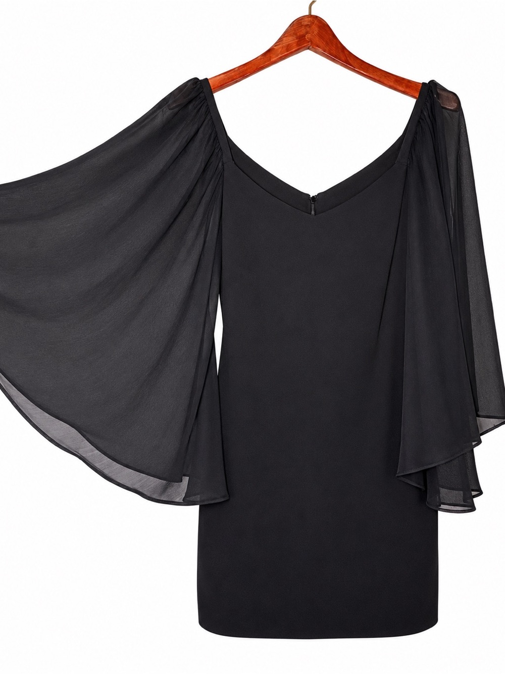 Calvin Klein Black Chiffon Cape Sleeve Sheath Dress Size 8